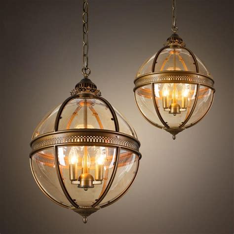 American Vintage Globe Chandeliers Lights E E Transparent Glass Metal Painting Loft