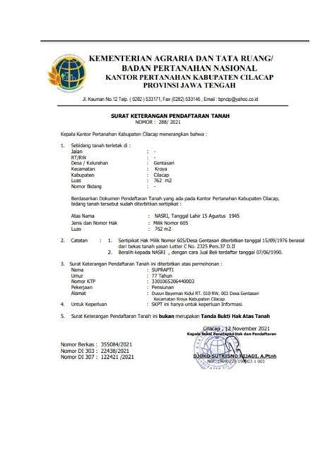 Detail Surat Keterangan Pendaftaran Tanah Koleksi Nomer