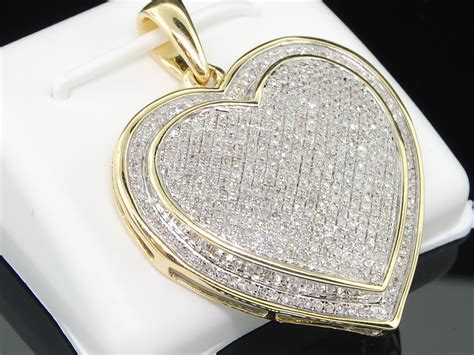 Ladies 10k Yellow Gold Big Heart Love 1c Diamond Pendant Pave Charm For