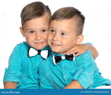 Two Little Boys Close Up Stock Image Image Of Fashion 112443733