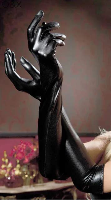 Xx61 2017 Sexy Long Latex Gloves Black Ladies Hip Pop Fetish Faux Leather Gloves Clubwear Sexy
