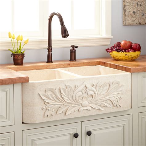 Maybe you would like to learn more about one of these? 33" Ivy Polished Marble Double-Bowl Farmhouse Sink - Cream ...