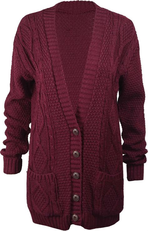 New Womens Everyday Long Sleeve Button Top Ladies Chunky Aran Cable