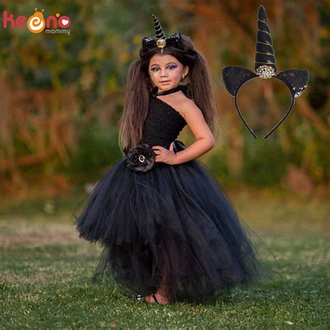 Black Unicorn Girls Tutu Dress For Children Birthday Halloween Costume