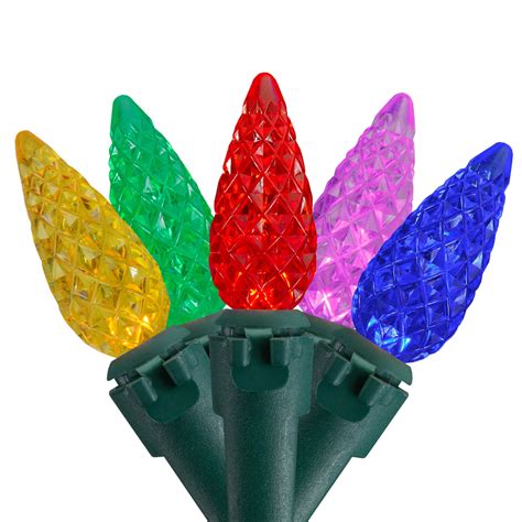 200 Count Multi Color Led Faceted C6 Christmas Lights Green Wire