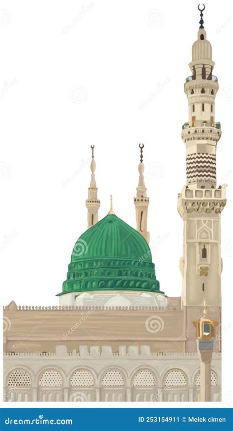 Al Masjid An Nabawi Mecca Saudi Arabia Hand Drawn Sketch Vector