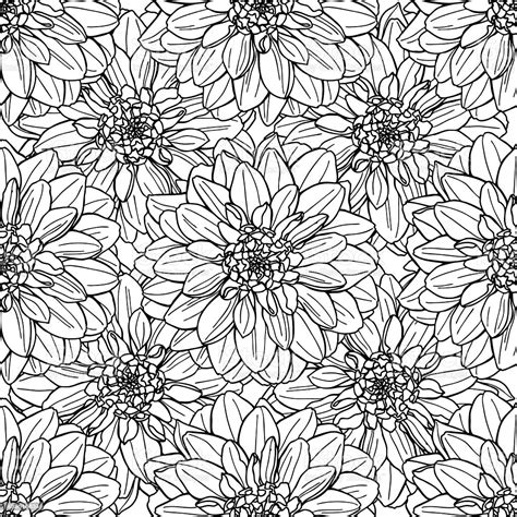 Black line art ornate flower design collection. Seamless Vector Dahlia Flower Pattern Line Art Background ...