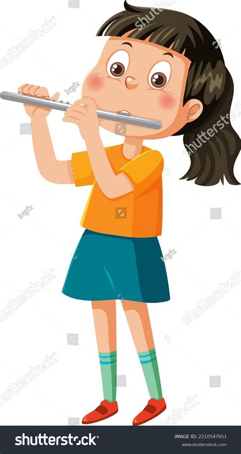 Girl Playing Flute Cartoon Character Illustration Stock Vector Royalty