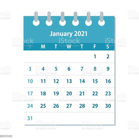 Ilustración De Hoja Del Calendario De Enero De 2021 Plantilla De Diseño
