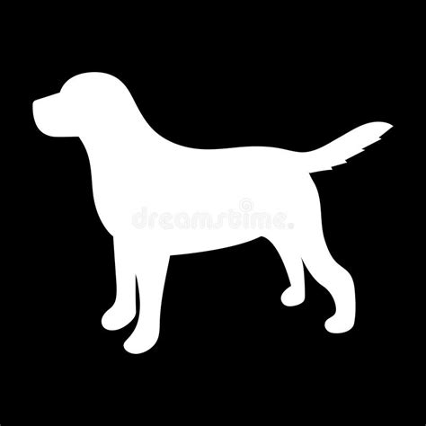 White Silhouette Of A Dog On A Black Background Vector Illustration