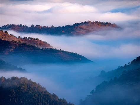 Wallpaper Beautiful Nature Landscape Mountains Top View Clouds Fog