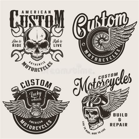 Winged Chopper Biker Skull Emblem Crest Tattoo Ink Illustration Stock