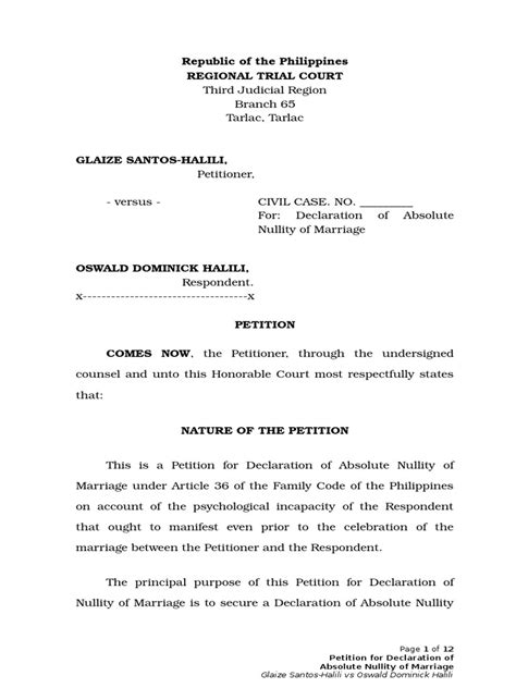 Republic Of The Philippines Regional Trial Court Petition For