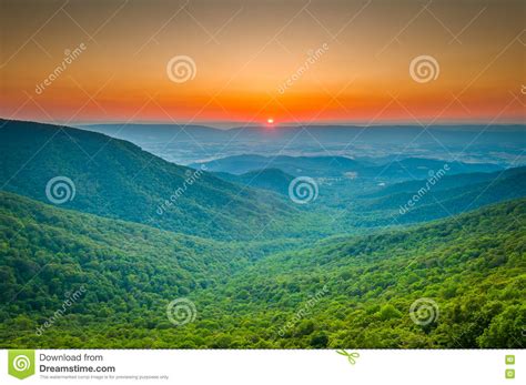 Sunset Over The Blue Ridge And Shenandoah Valley From Crescent R Stock
