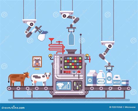Milk Manufacturing Stage Processing On Conveyor Dairy Products