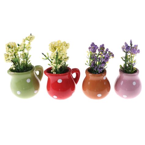 4 Colors 112 Scale Dollhouse Miniature Flowers Vase Flowers Pot
