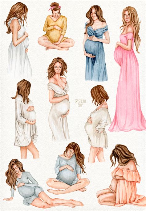Watercolor Pregnant Women Clipart Pregnancy And Maternity Etsy
