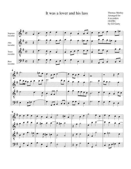 It Was A Lover And His Lass Arrangement For 4 Recorders Free Music Sheet