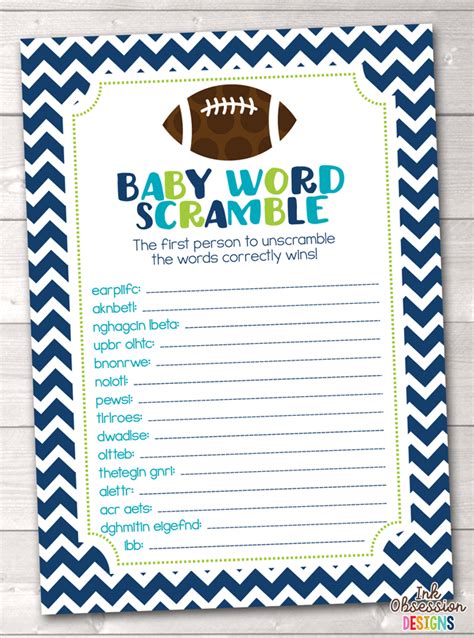 Boys Football Baby Word Scramble Printable Baby Shower