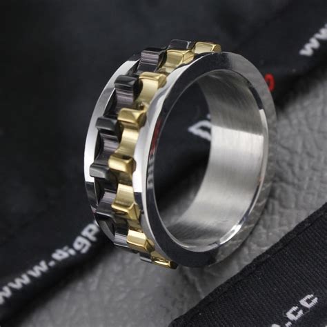 316l Black Stainless Steel Metal Gear Design Rotating Spinner Ring For