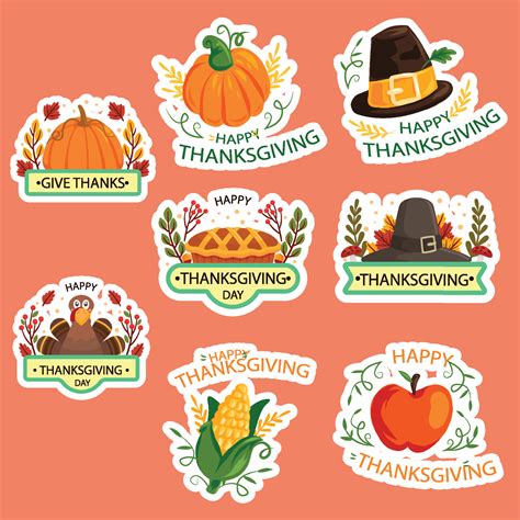 Happy Thanksgiving Stickers Cartoon Turkey 12966987 Vector Art At Vecteezy