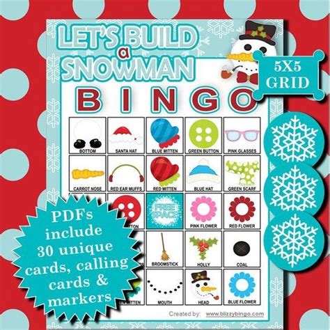 Lets Build A Snowman 5x5 Bingo Printable Pdfs Contain Etsy Bingo