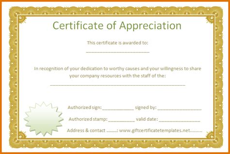 Make gift certificates with printable homemade gift. Certificate Of Appreciation Template Free Printable ...