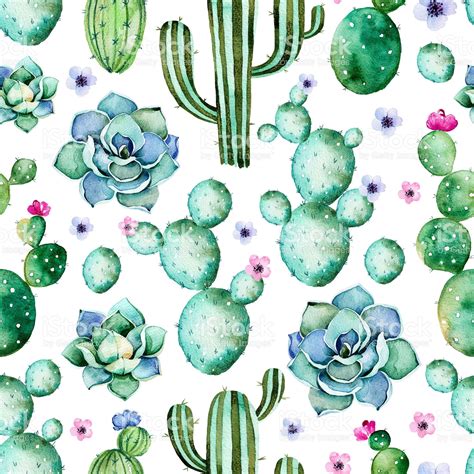 Seamless Pattern With High Quality Hand Painted Watercolor Cactus