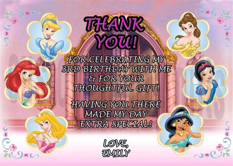 Personalized Disney Princess Birthday Thank You Card Digital File You