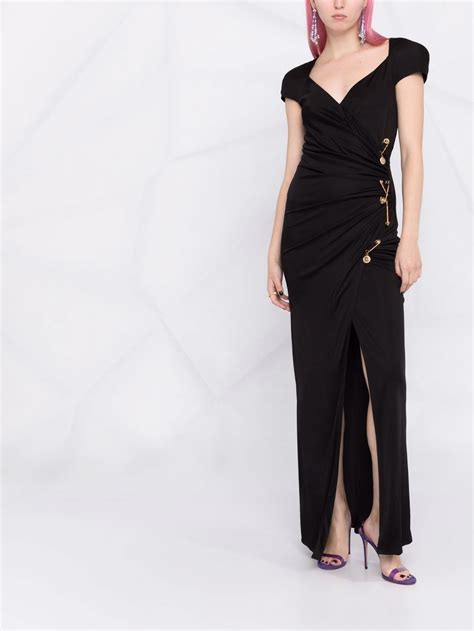 Versace Safety Pin Draped Fitted Dress Farfetch