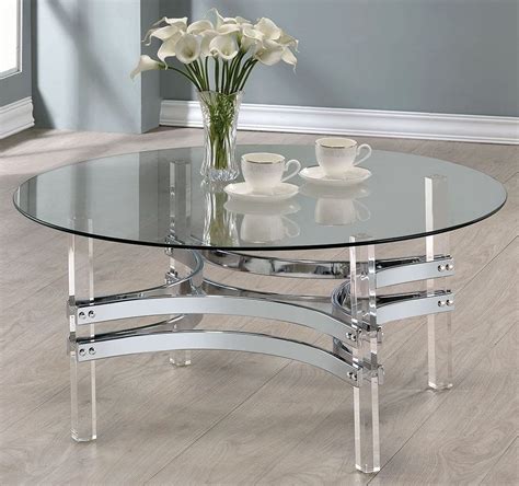Tangkula tempered glass coffee, clear coffee table, waterfall rectangle coffee table for living room, cocktail tea table with rounded edges. Chrome and Clear Acrylic Round Coffee Table, 720708 ...