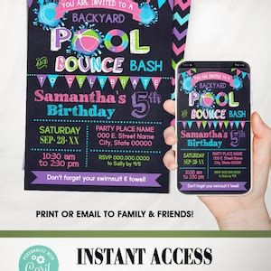 Pool And Bounce Summer Backyard Birthday Bash Invitation Etsy