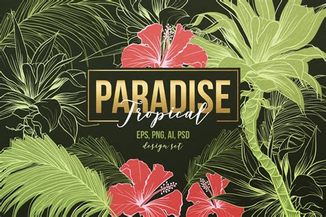Tropical Paradise Design Set On Yellow Images Creative Store