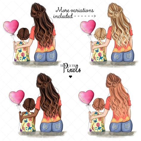 Kawaii, cute mother's day drawing of a girl. Mother and Daughter Clipart, Mothers Day Clipart, Mother ...
