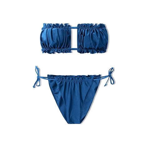 Buy Molybell Womens Petite Strapless Frill Trim Bandeau Bikini Set