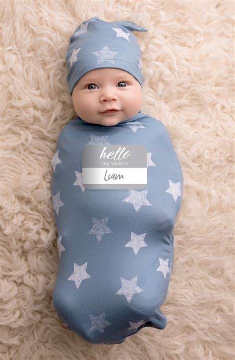 Baby Swaddle Set Cutie Cocoon Newborn Jersey Knit Cocoon and Hat Set Blue Stars | eBay