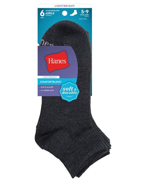 Hanes Comfortblend Women S Ankle Socks 6 Pack 5 9 Grey Walmart Canada