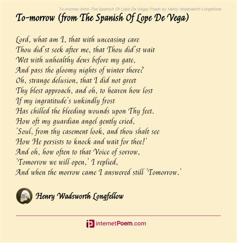 To Morrow From The Spanish Of Lope De Vega Poem By Henry Wadsworth