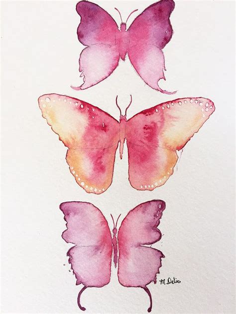 Pink Butterflies Original Watercolor Painting Matted For 11x14 Frame