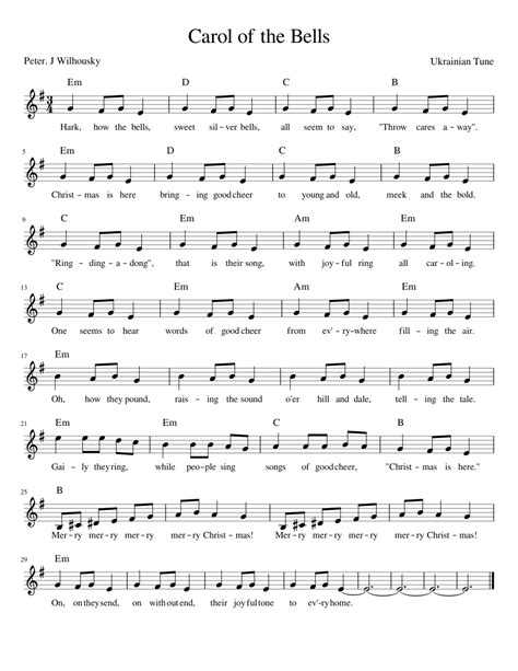 This music sheet is easily accessible and can be incorporated into any of your personal uses. Carol of the Bells Sheet music for Piano | Download free in PDF or MIDI | Musescore.com