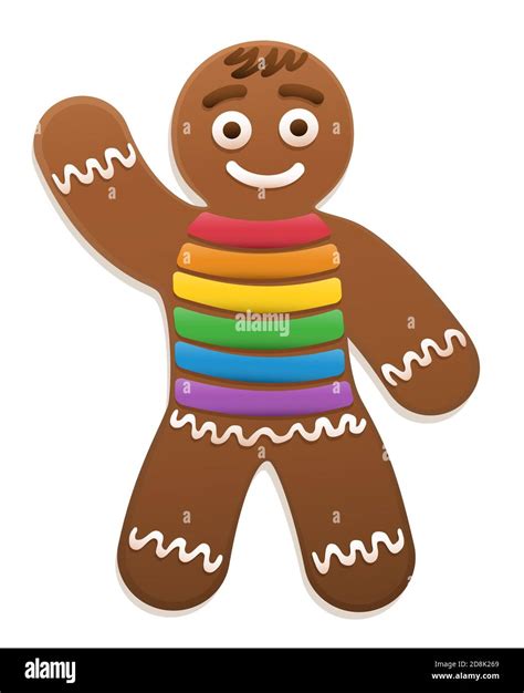 Gay Gingerbread Man Waving Cute And Sweet Christmas Cookie With Pride Flag Colored Sugar