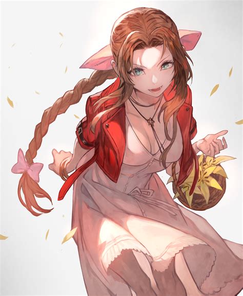 Aerith Gainsborough Lack Artist Brunette Braids Cleavage Anime Anime Girls Digital Art