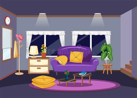 Living Room Interior Design With Furnitures Stock Vector Illustration