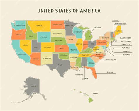 caricatura colorido estados unidos de américa mapa tarjeta cartel vector vector premium