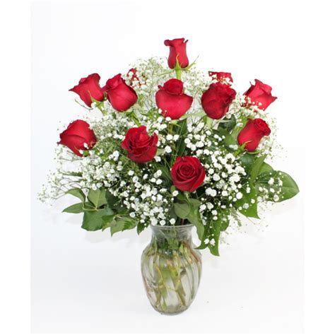 One Dozen Red Roses With Babies Breath Rockcastle