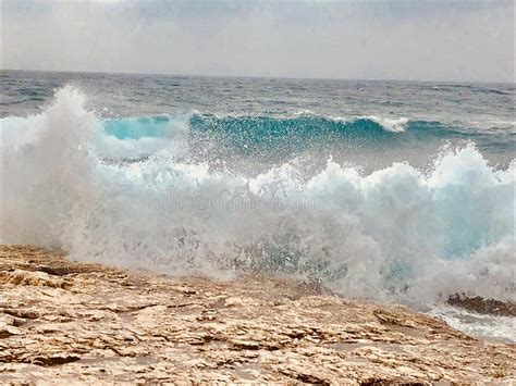 Strong Sea Wave Splashing On The Beach Shore Stock Photo Image Of