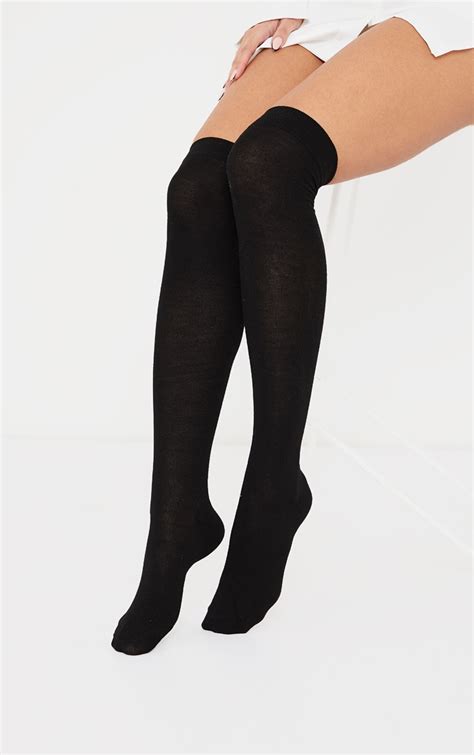 Black Basic Over The Knee Socks Prettylittlething Aus