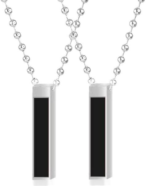 Stylewell Set Of 2 Silver 3d Vertical Dual Tone Bar Cuboid Stick Locket