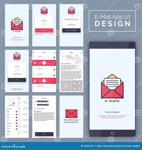 E Mail Mobile App Ui Ux And Gui Template Layout Royalty Free Stock