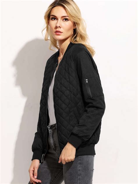 Quilted Padded Bomber Jacket With Sleeve Zip Sheinsheinside